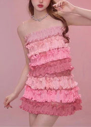 Cute Pink Gradient Ruffled Two Pieces Summer