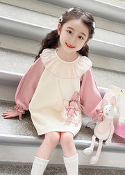 Cute Pink Kids Long Dress Lantern Sleeve