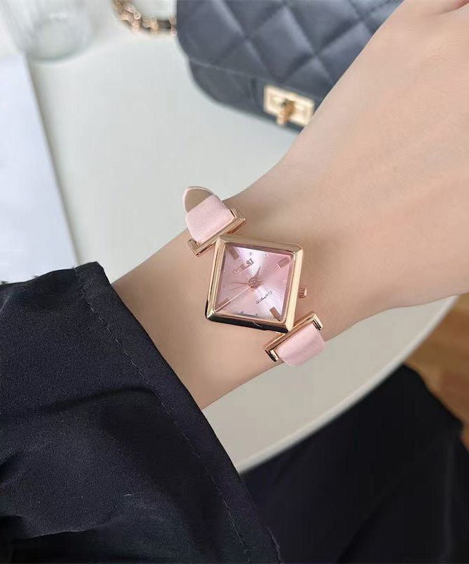 Cute Pink Leather Diamond Shaped Watch