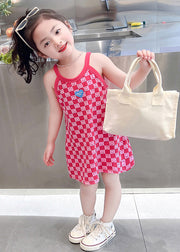 Cute Pink O-Neck Print Girls Slip Mid Dress Summer