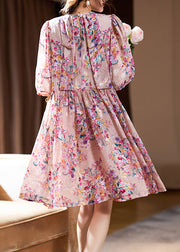 Cute Pink O-Neck Print Patchwork Mid Dresses Summer