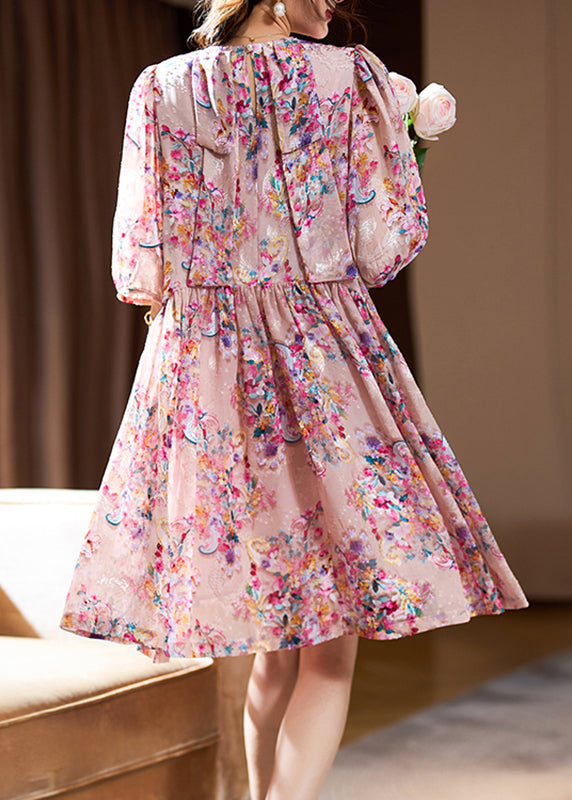 Cute Pink O-Neck Print Patchwork Mid Dresses Summer