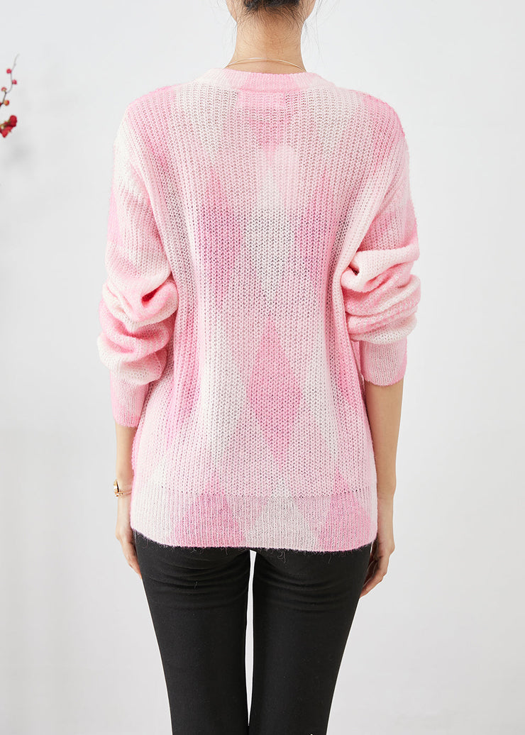 Cute Pink Oversized Plaid Knit Sweaters Fall