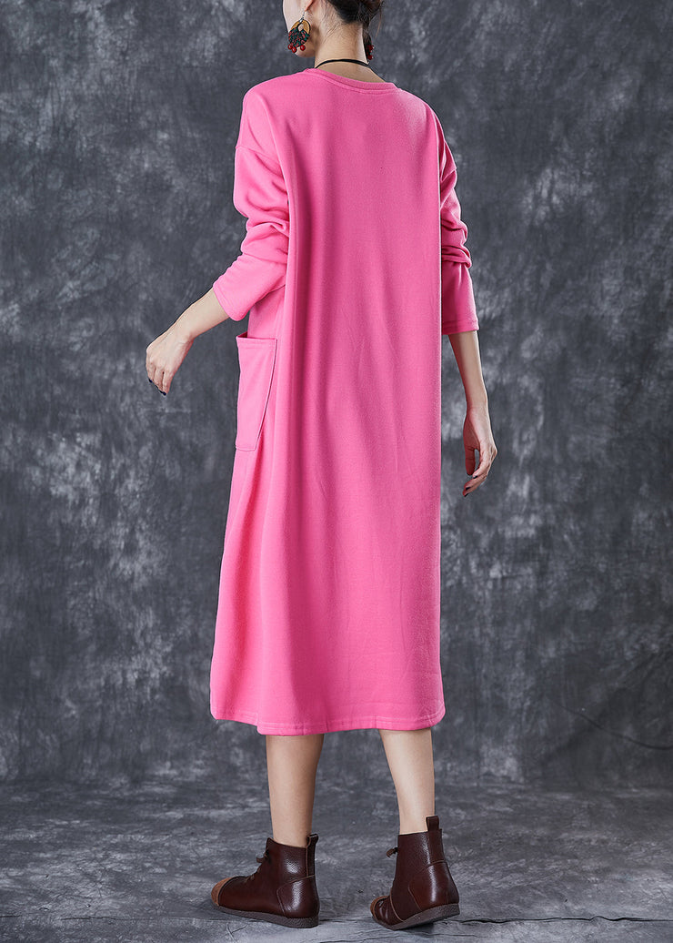 Cute Pink Oversized Pockets Cotton Long Dress Fall