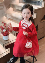 Cute Pink Patchwork Embroideried Tulle Kids Vacation Maxi Dresses Spring