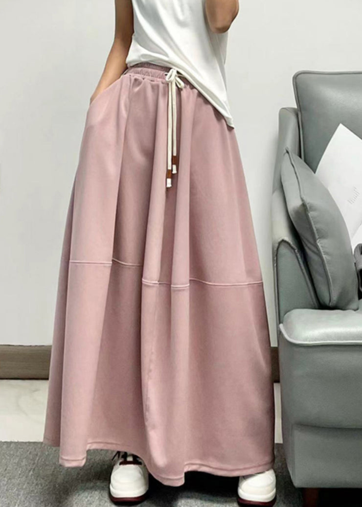 Cute Pink Patchwork Tie Waist Maxi Skirt Spring