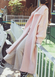 Cute Pink Peter Pan Collar Long Wool Knit Cardigan Winter