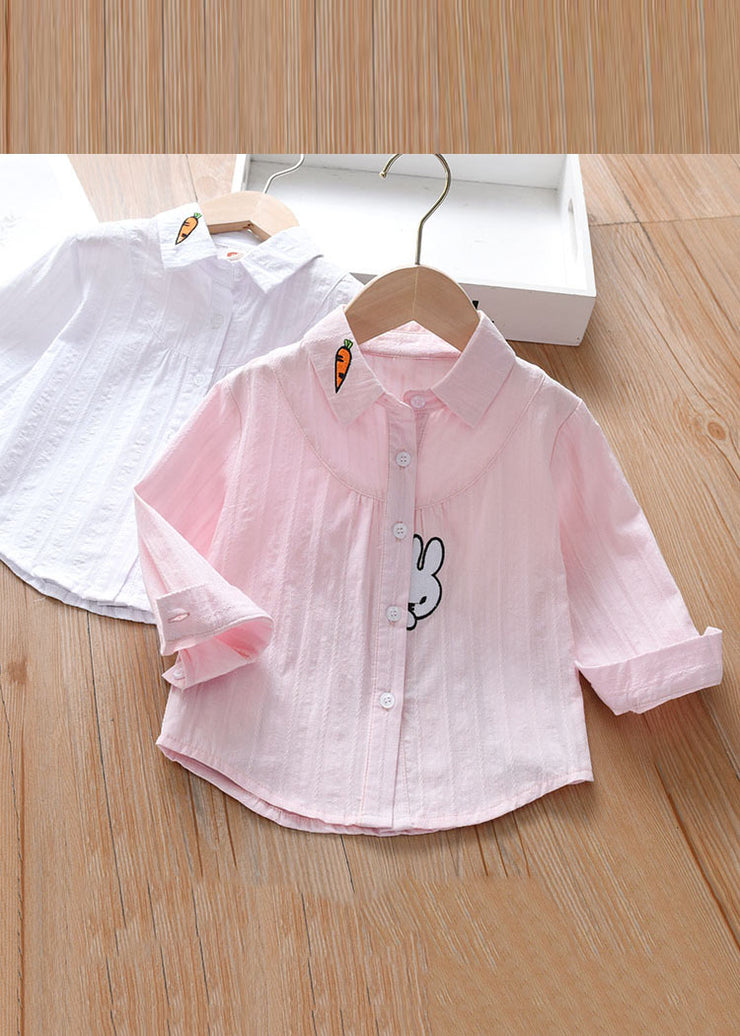Cute Pink Peter Pan Collar Patchwork Button Kids Shirt Long Sleeve