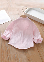 Cute Pink Peter Pan Collar Patchwork Button Kids Shirt Long Sleeve