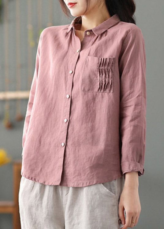 Cute Blue Geometry Peter Pan Collar Patchwork Solid Button Low High Design Linen Shirt Long Sleeve