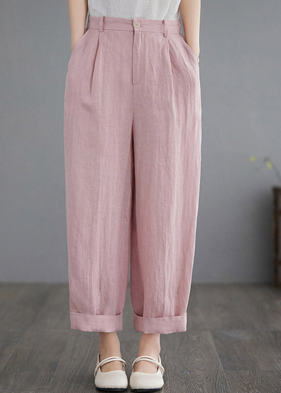 Cute Pink Pockets Solid Straight Pants Summer