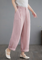 Cute Pink Pockets Solid Straight Pants Summer