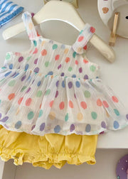 Cute Pink Print Patchwork Chiffon Baby Girls Two Pieces Set Summer