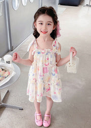 Cute Pink Print Ruffled Patchwork Chiffon Baby Girls Dresses Sleeveless