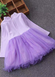 Cute Pink Ruffled Nail Bead Patchwork Tulle Baby Girls Dresses Fall