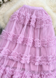 Cute Pink Ruffled Patchwork Tulle Cake Skirt Spring