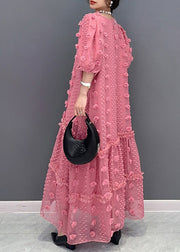 Cute Pink Ruffled Patchwork Tulle Long Dress Summer