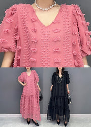 Cute Pink Ruffled Patchwork Tulle Long Dress Summer