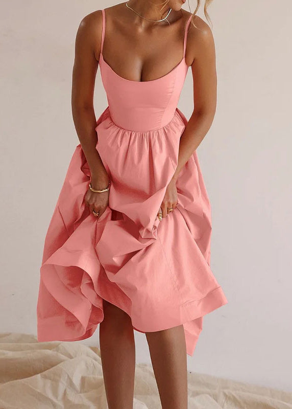 Cute Pink Slash Neck Patchwork Maxi Spaghetti Strap Dress Sleeveless