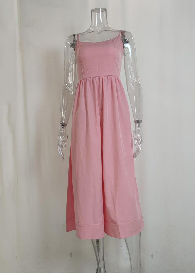 Cute Pink Slash Neck Patchwork Maxi Spaghetti Strap Dress Sleeveless