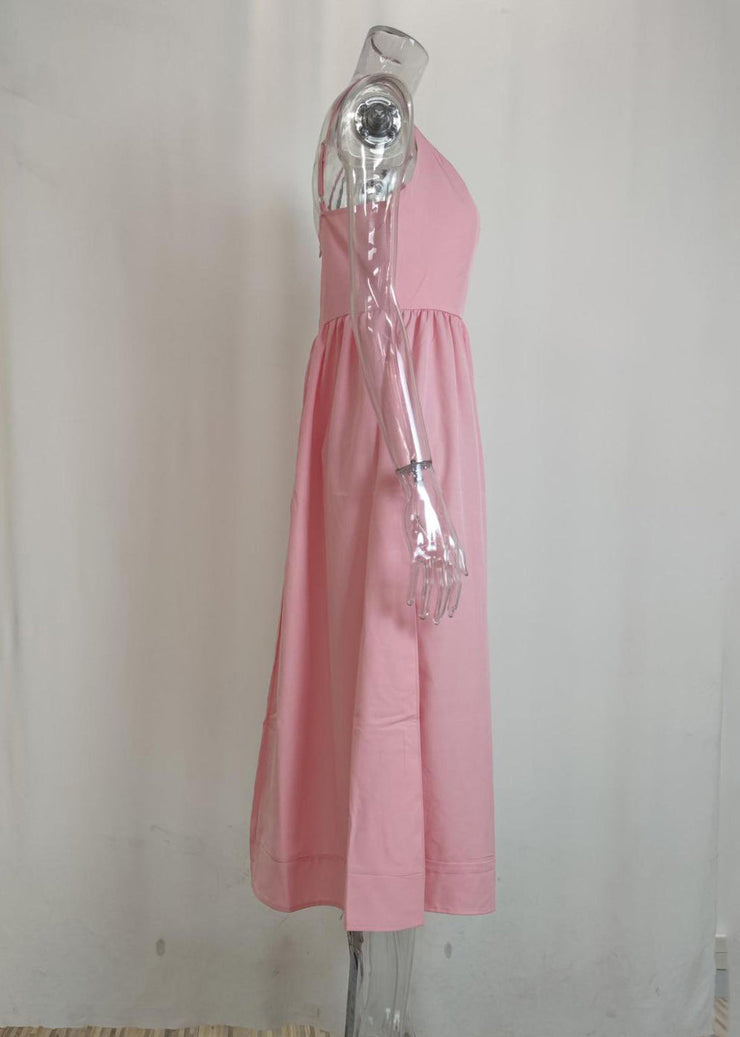 Cute Pink Slash Neck Patchwork Maxi Spaghetti Strap Dress Sleeveless