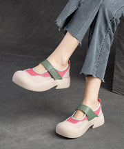 Cute Pink Splicing Buckle Strap Chunky Loafers Shoes