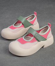Cute Pink Splicing Buckle Strap Chunky Loafers Shoes