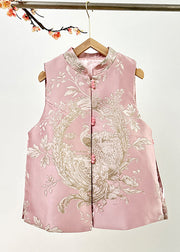 Cute Pink Stand Collar Embroidered Nail Bead Side Open Waistcoat Fall