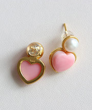 Cute Pink Sterling Silver Overgild Love Pearl Stud Earrings