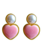 Cute Pink Sterling Silver Overgild Love Pearl Stud Earrings