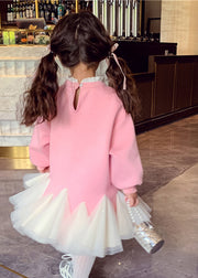 Cute Pink Tulle Patchwork Girls Vacation Long Dresses Spring