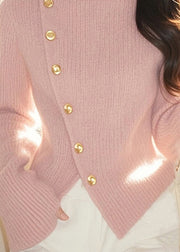 Cute Pink Turtleneck Cotton Knit Sweater Tops Spring