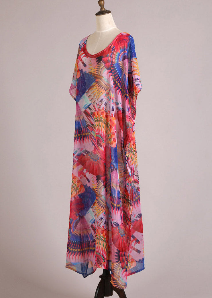 Cute Print Side Open Chiffon Long Beach Dresses Summer