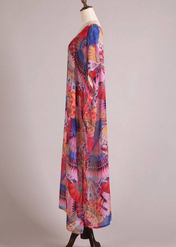 Cute Print Side Open Chiffon Long Beach Dresses Summer