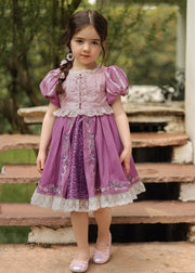 Cute Purple Square Collar Embroideried Patchwork Girls Holiday Long Dress Summer