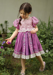 Cute Purple Square Collar Embroideried Patchwork Girls Holiday Long Dress Summer