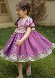 Cute Purple Square Collar Embroideried Patchwork Girls Holiday Long Dress Summer