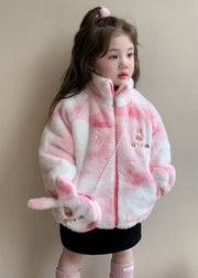 Cute Purple Stand Collar Embroideried Zippered Kids Mink Velvet Coats Winter