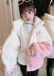 Cute Purple Zippered Patchwork Fluffy Girls Coat Winter