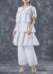 Cute Rainbow Peter Pan Collar Layered Ruffles Chiffon Dresses Summer