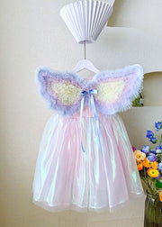 Cute Rainbow Ruffled Patchwork Tulle Baby Girls Dresses Summer