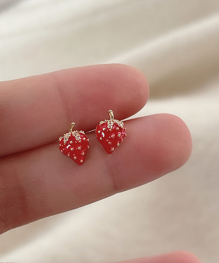 Cute Red Copper Overgild Strawberry Stud Earrings