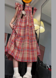 Cute Red Ruffled Patchwork Long Dress Short Sleeve