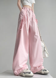 Cute Rose High Waist Pockets Drawstring Straight Pants