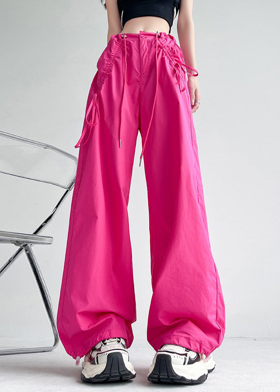 Cute Rose High Waist Pockets Drawstring Straight Pants
