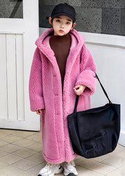 Cute Rose Pockets Kids Maxi Hooded Coat Winter