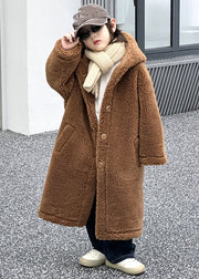 Cute Rose Pockets Kids Maxi Hooded Coat Winter