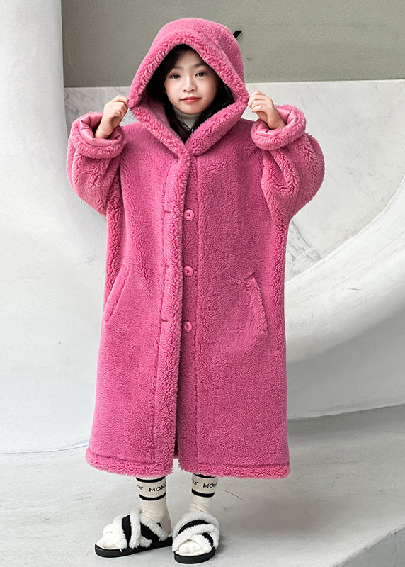 Cute Rose Pockets Kids Maxi Hooded Coat Winter