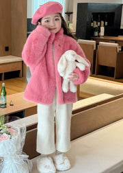 Cute Rose Stand Collar Girls Mink Velvet Coats Winter