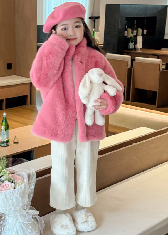 Cute Rose Stand Collar Girls Mink Velvet Coats Winter